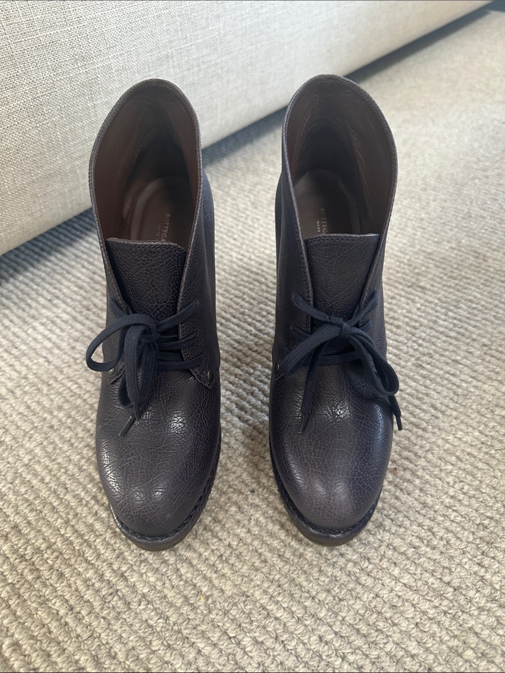 Bottega Veneta Dark Navy Lace-Up Leather Ankle Boots